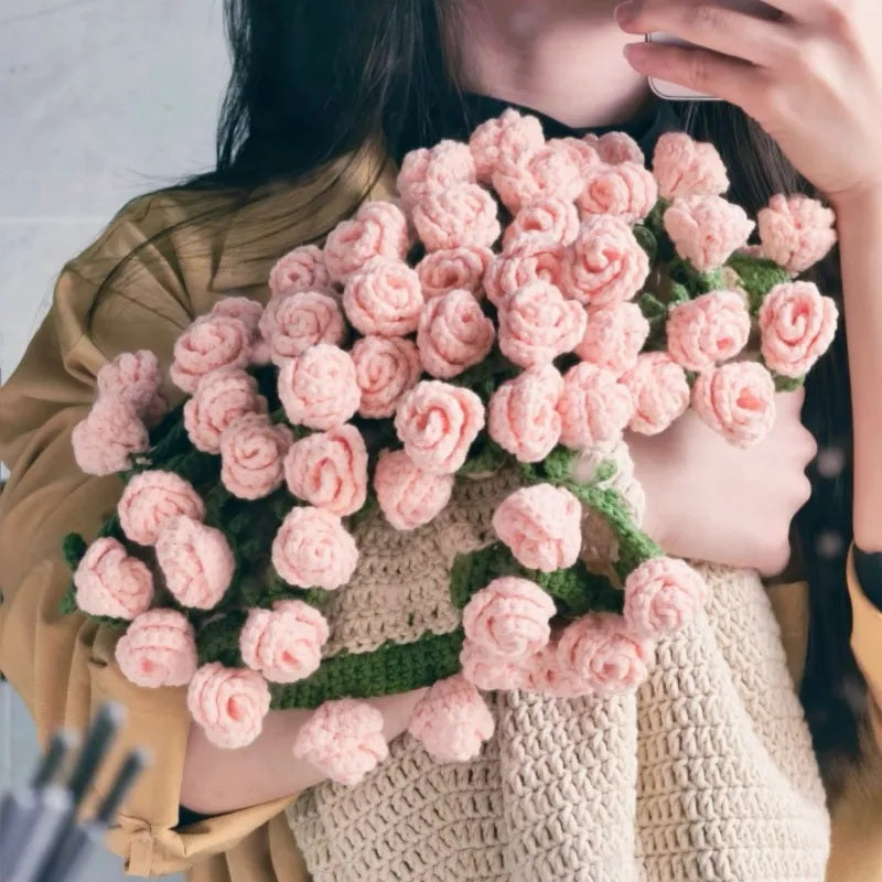 Hand-Knitted Rose Blanket - DIY Kit or Ready-Made Gift