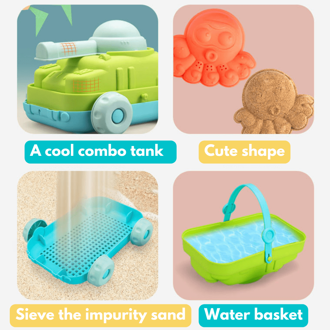 Dinosaur Sand Toys Beach Toys Set with Molds Digger Scoop Shovel Rake Truck