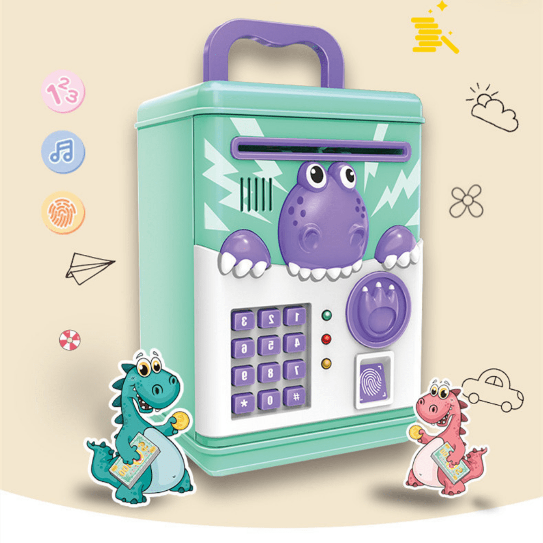 Electronic Dinosaur Piggy Bank Mini ATM Toys Saving Machine with Password and Fingerprint Unlocking