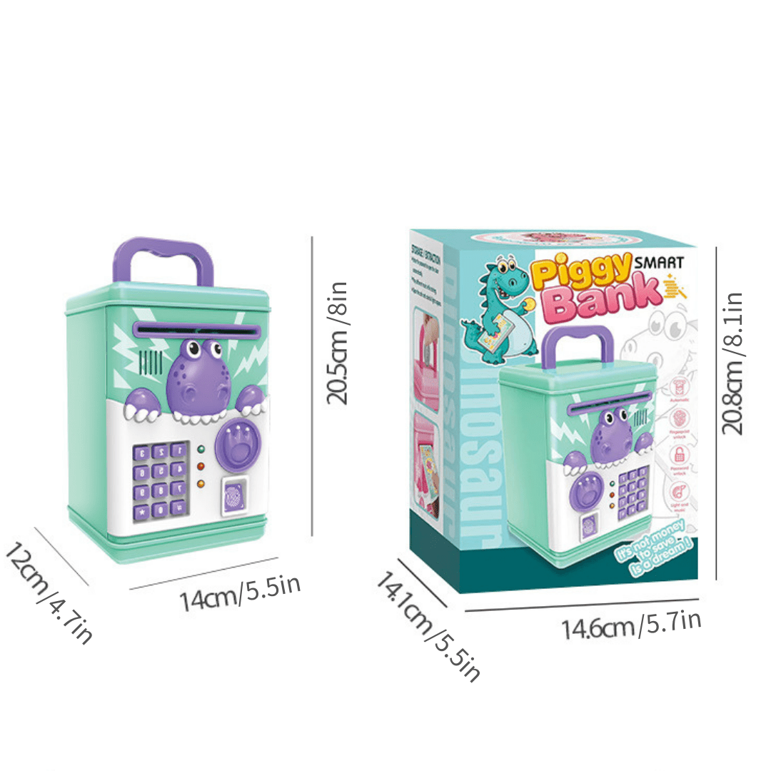 Electronic Dinosaur Piggy Bank Mini ATM Toys Saving Machine with Password and Fingerprint Unlocking