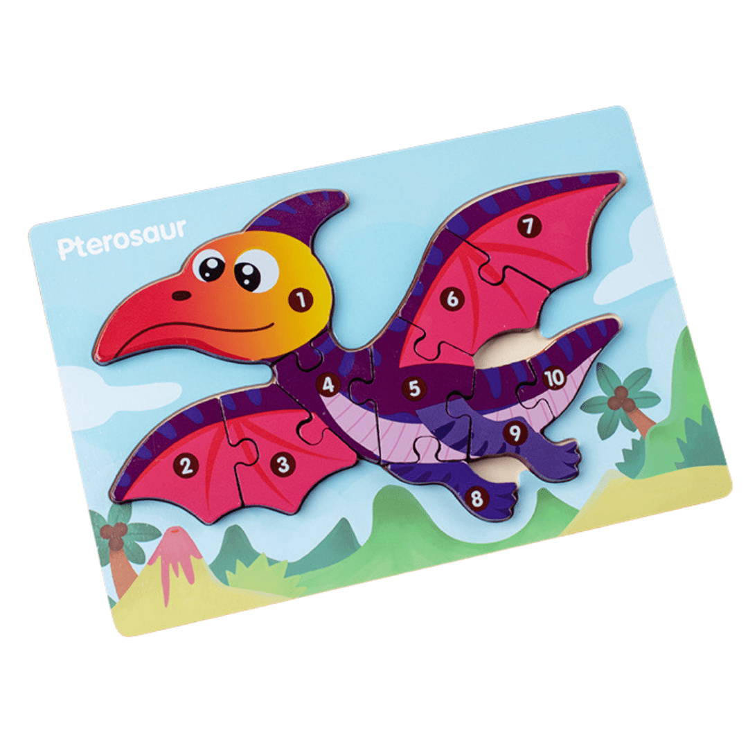 10 Pcs Dinosaur Wooden Number Puzzle for Kids 2-6 Years Old Educational Toy