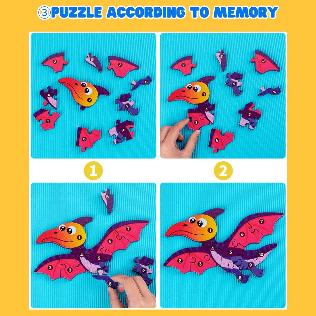 10 Pcs Dinosaur Wooden Number Puzzle for Kids 2-6 Years Old Educational Toy