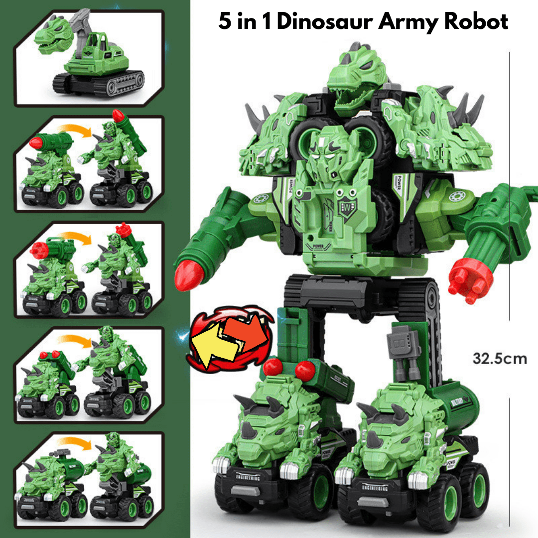 5 in 1 Dinosaur Engineering Truck Transform Robot Play Vehicles Toys Gift for Age 4-9