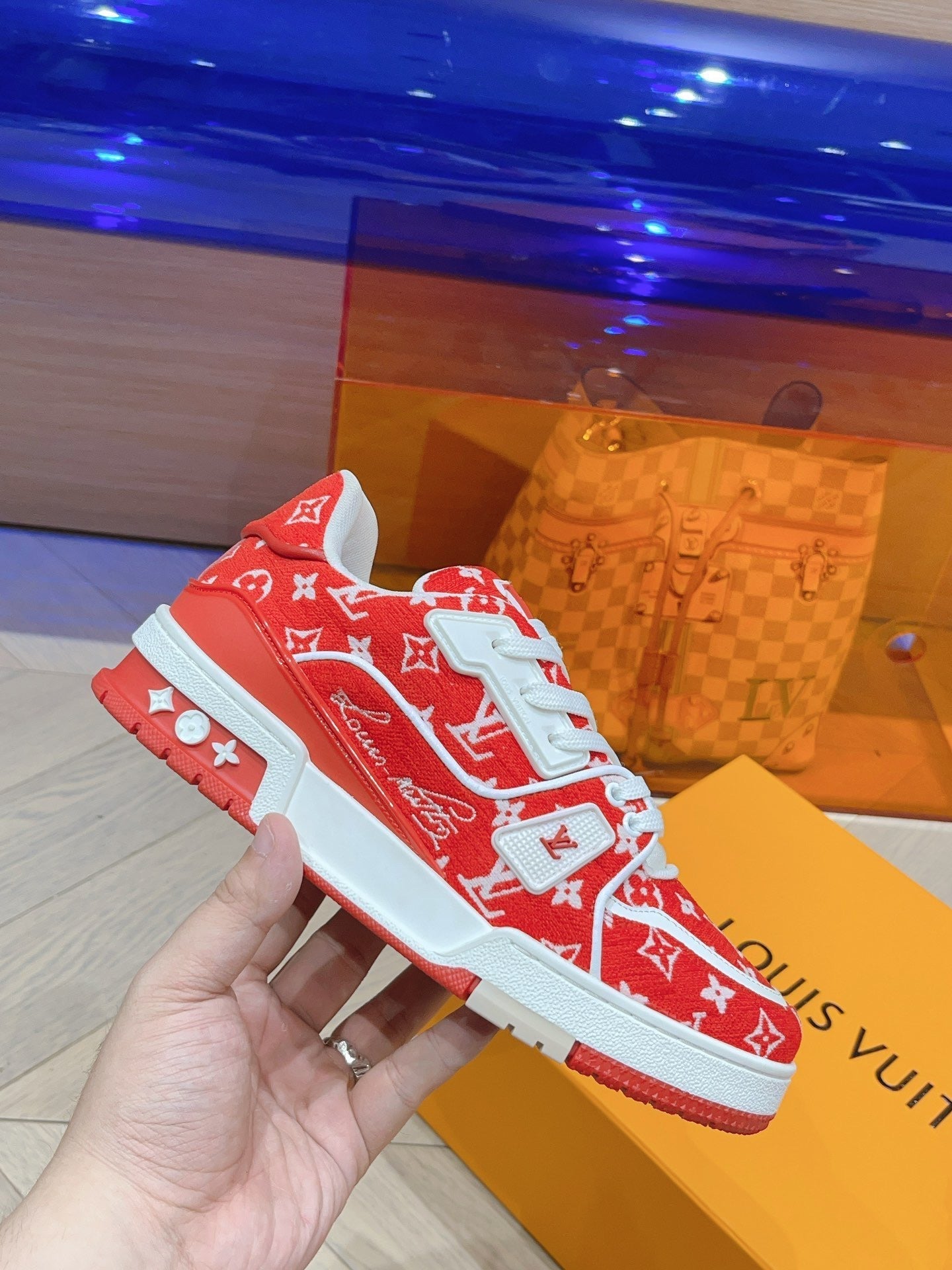 Lvv couple limited series casual denim print sneakers 0725012402