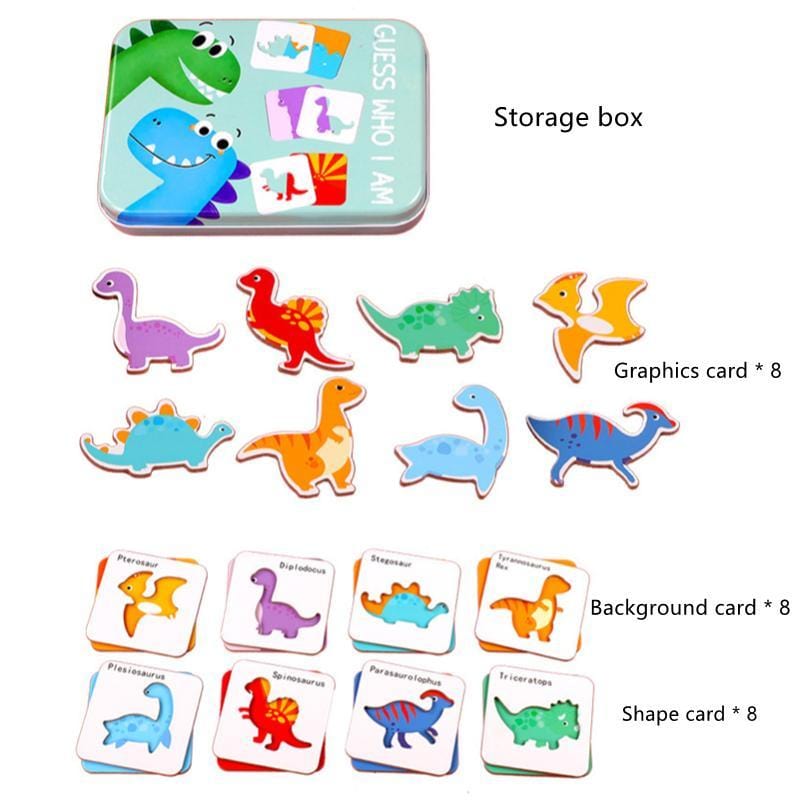 Guess Who I Am Dinosaur Matching Cards Jigsaw Puzzle Kids Early Learning Cognitive Toys