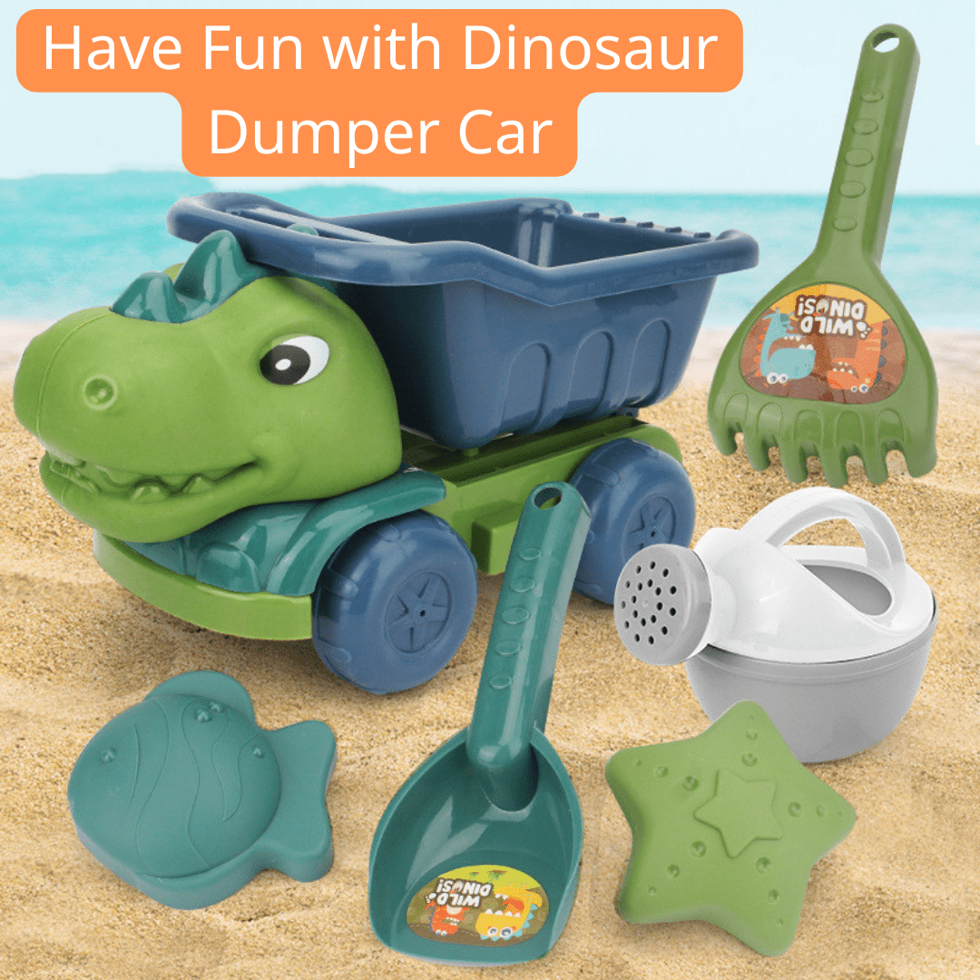 Dinosaur Sand Toys Beach Toys Set with Molds Digger Scoop Shovel Rake Truck