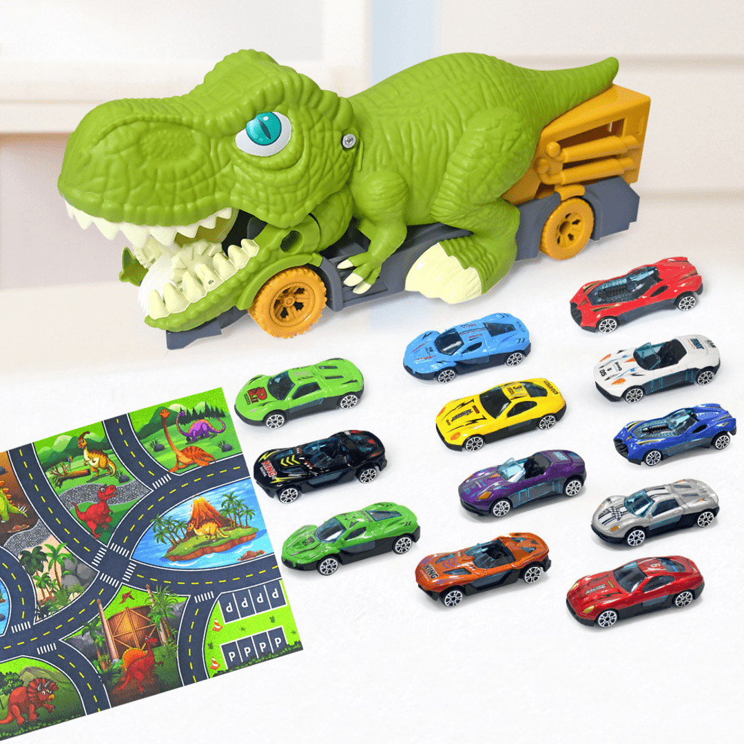 Dinosaur Devouring Truck with 12 Alloy Cars TRex Inertial Car Toy Gift for Kids