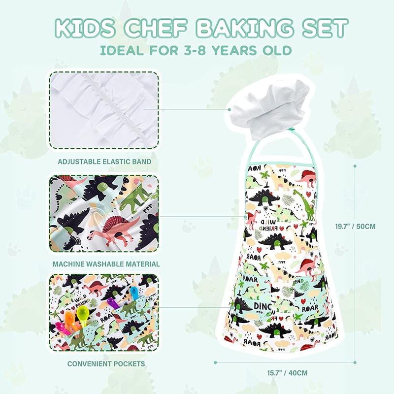 Cooking Baking Toy Set for Kids with Dinosaur Apron Chef Costume Kitchen Role Playing