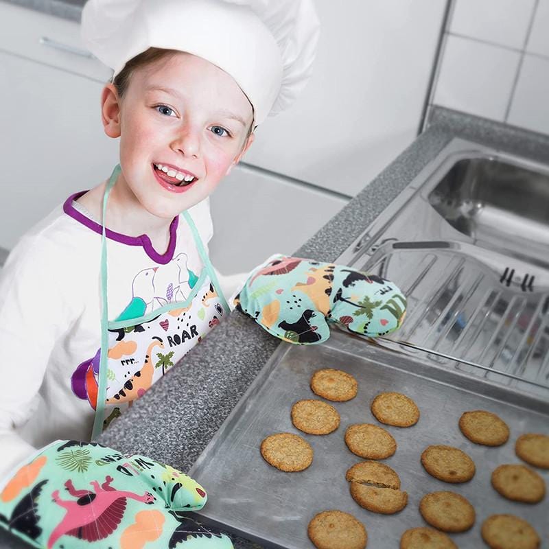 Cooking Baking Toy Set for Kids with Dinosaur Apron Chef Costume Kitchen Role Playing