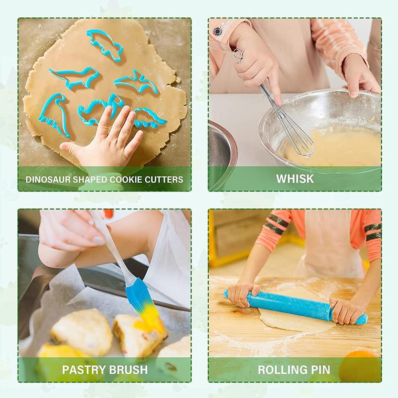 Cooking Baking Toy Set for Kids with Dinosaur Apron Chef Costume Kitchen Role Playing