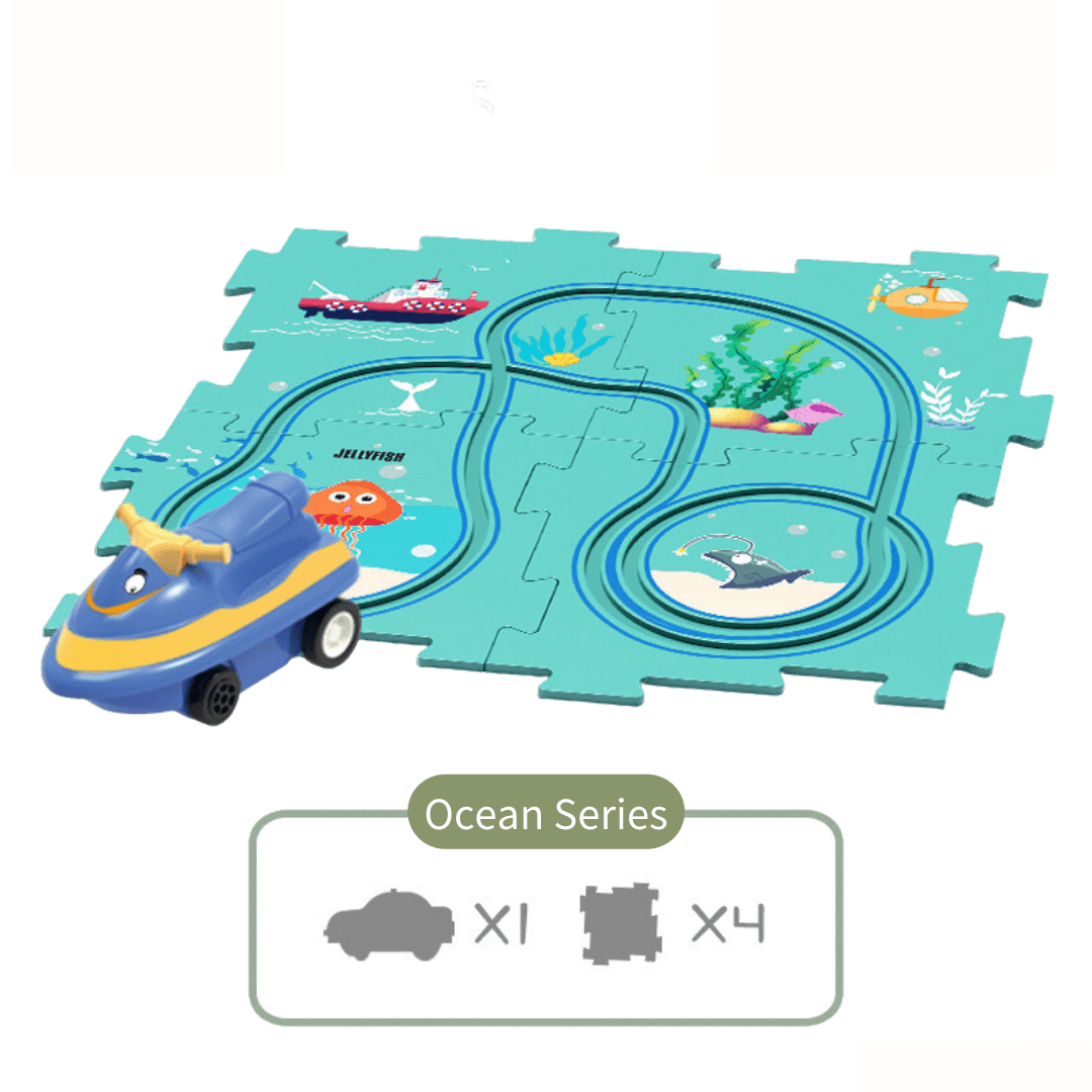 DIY Jigsaw Puzzle wtih Automatic Track Car Scene Toy for 3-7 Year Old Child