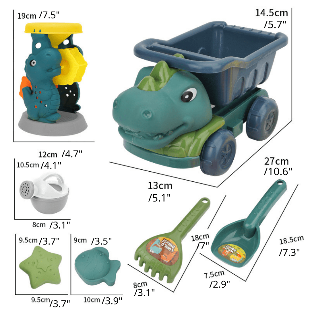 Dinosaur Sand Toys Beach Toys Set with Molds Digger Scoop Shovel Rake Truck