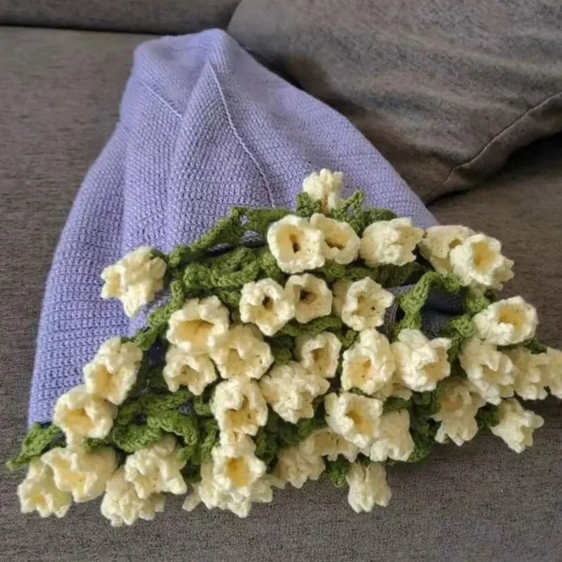 Hand-Knitted Rose Blanket - DIY Kit or Ready-Made Gift