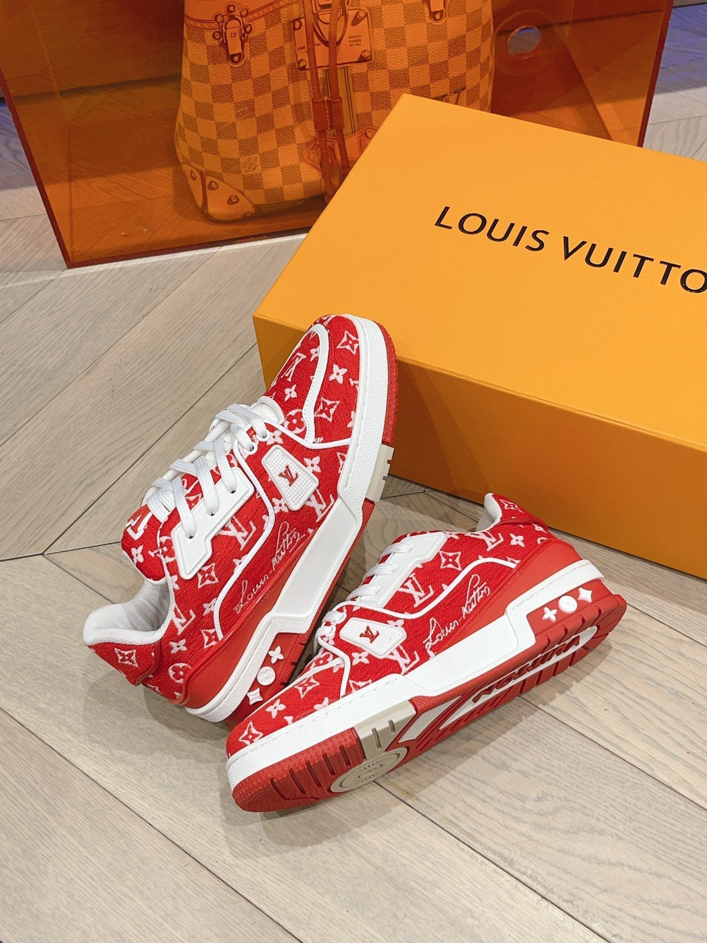 Lvv couple limited series casual denim print sneakers 0725012402