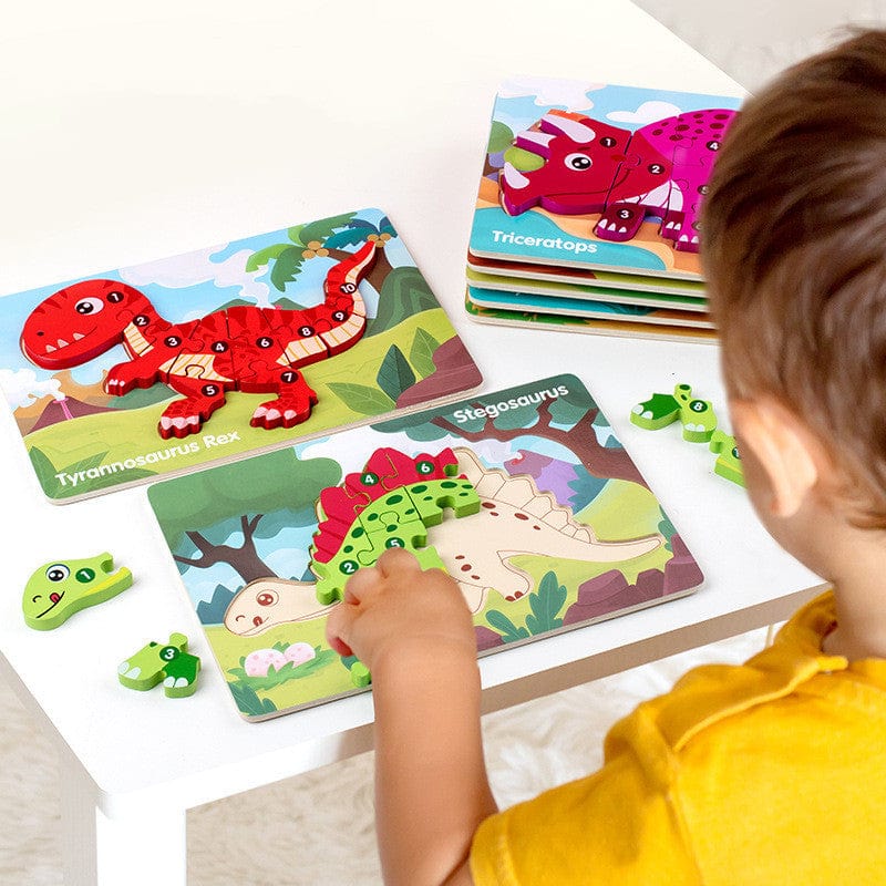 10 Pcs Dinosaur Wooden Number Puzzle for Kids 2-6 Years Old Educational Toy