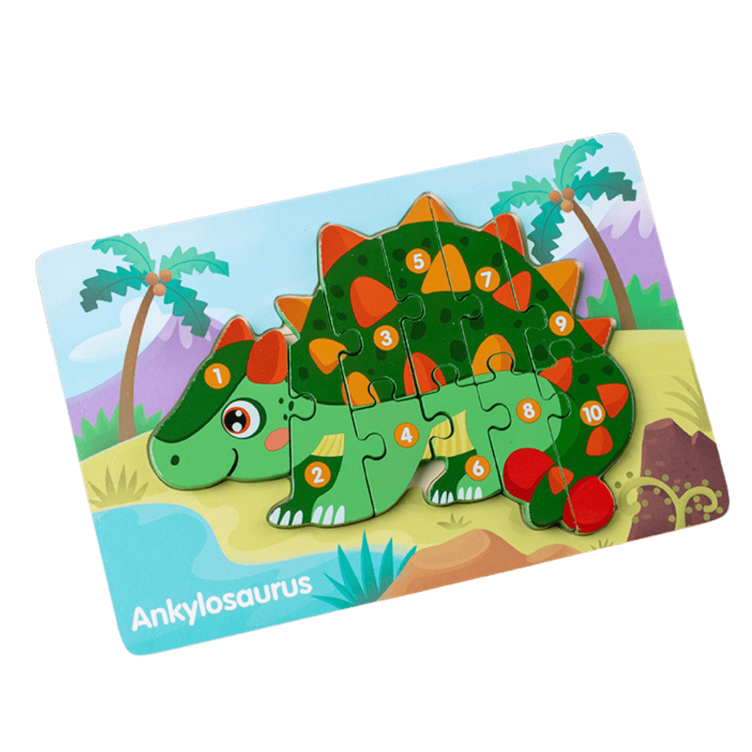 10 Pcs Dinosaur Wooden Number Puzzle for Kids 2-6 Years Old Educational Toy