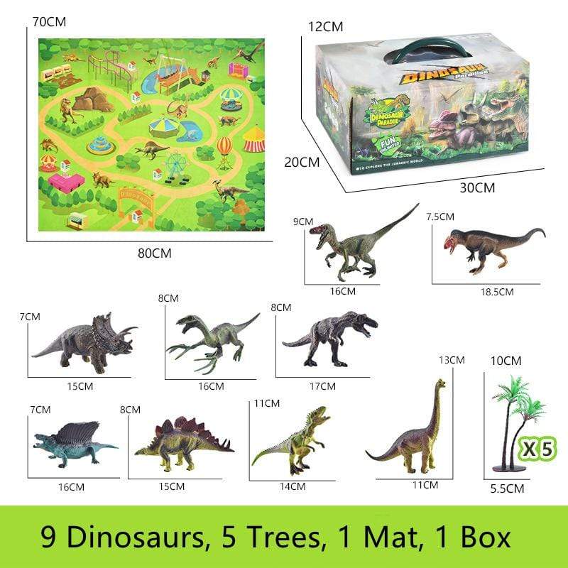 Educational Realistic Dinosaur Toys Figures Activity Play Mat Trees & Container Playset