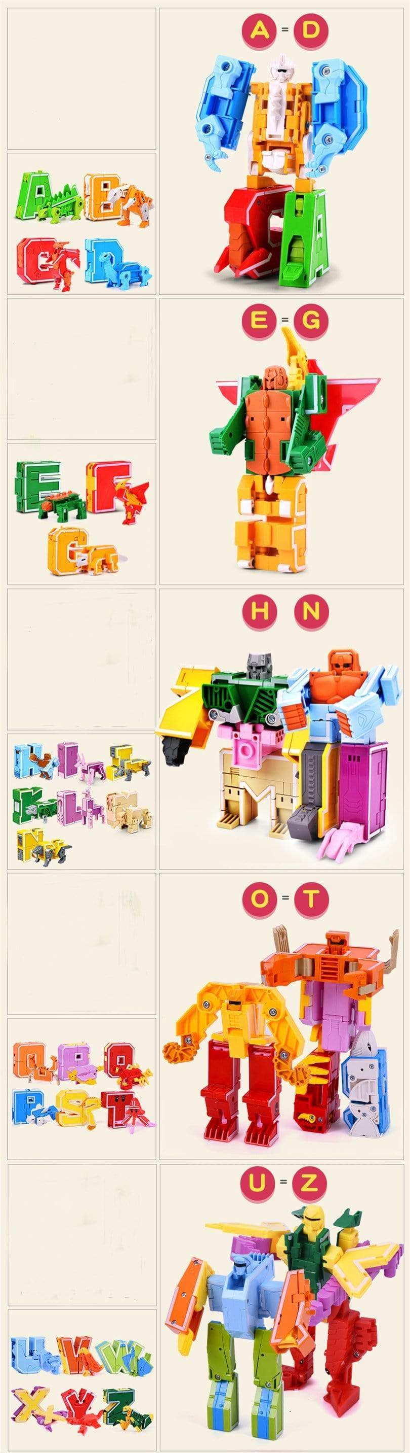 Transform Animal Dinosaur Robots Alphabet Action Figures Preschool Educational Toys for Kids