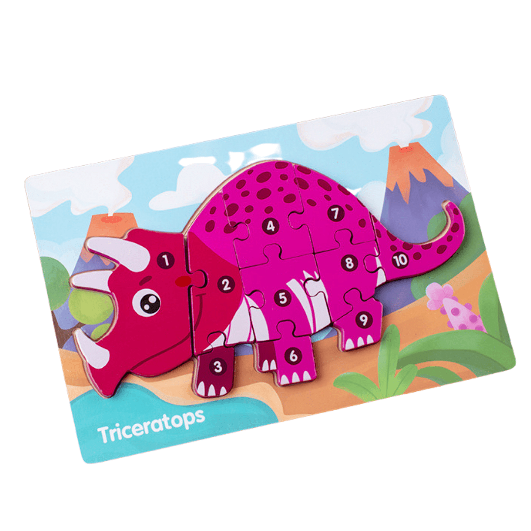 10 Pcs Dinosaur Wooden Number Puzzle for Kids 2-6 Years Old Educational Toy