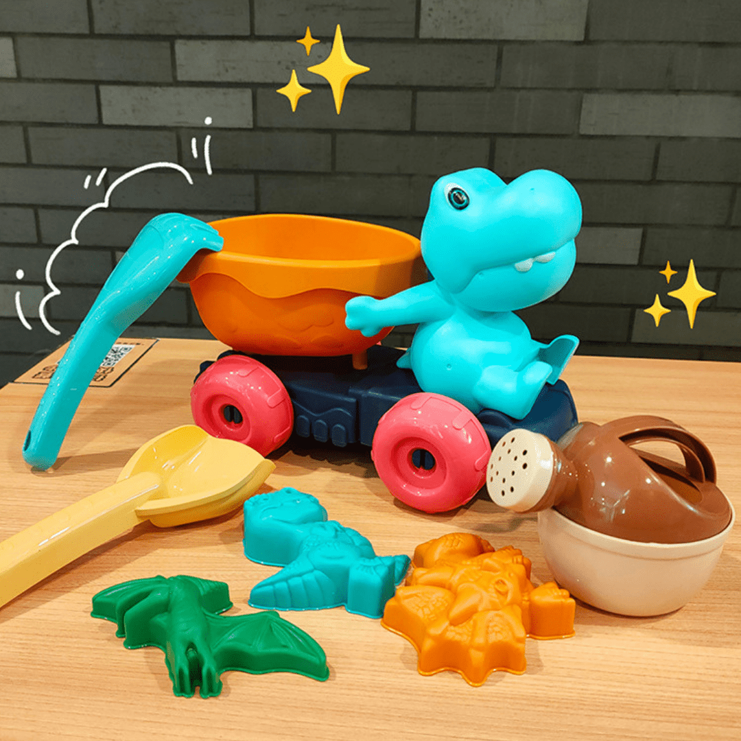 Dinosaur Sand Toys Beach Toys Set with Molds Digger Scoop Shovel Rake Truck