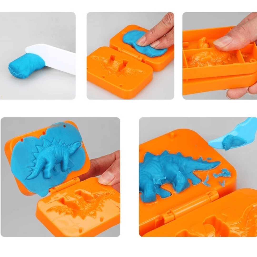 24 PCS Dinosaur Play Dough Kit with 8 Colors Mud, Tools, Creation Toys for Kids