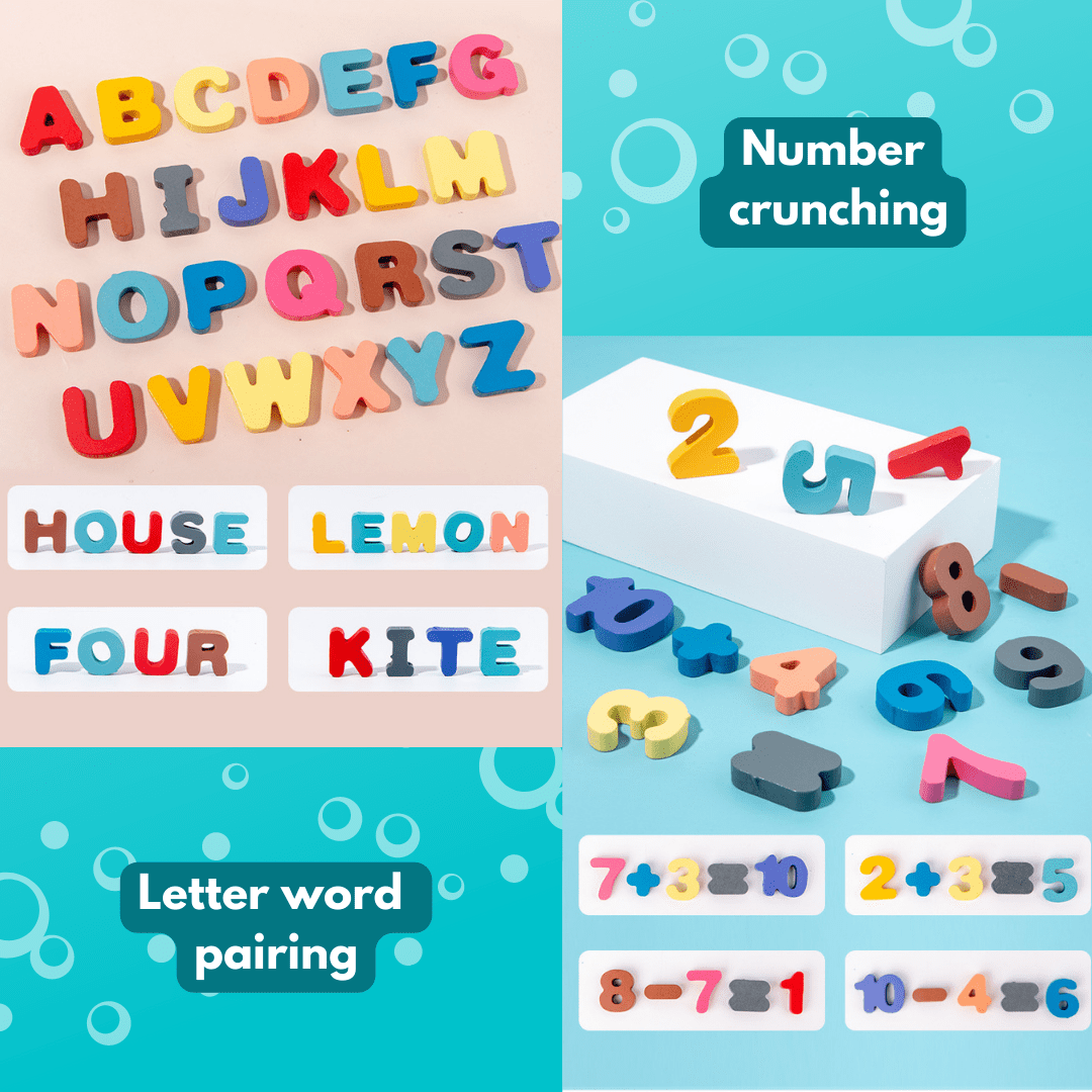 Wooden Number Alphabet Blocks Stacking Counting Educational Learning Toys