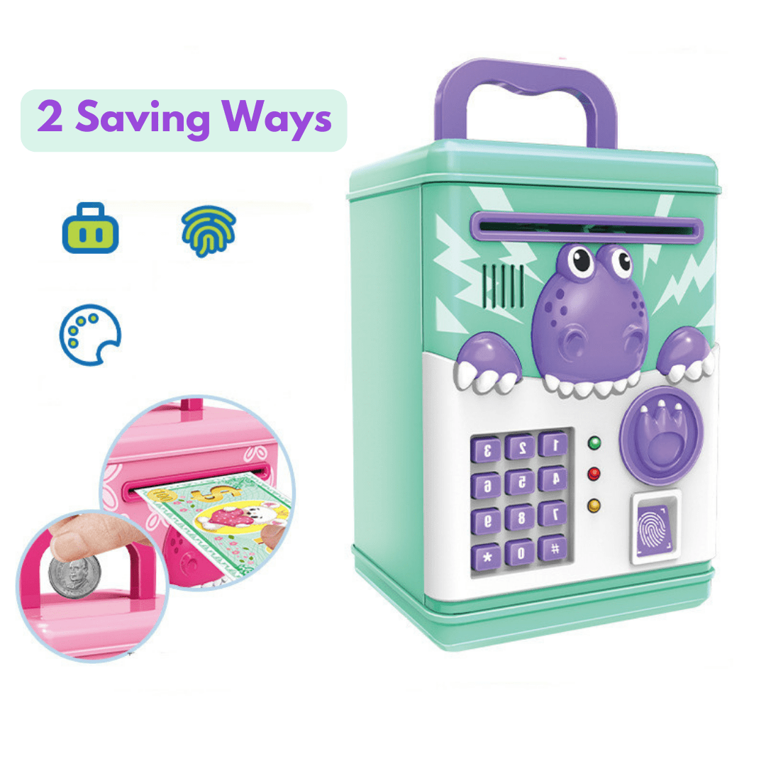 Electronic Dinosaur Piggy Bank Mini ATM Toys Saving Machine with Password and Fingerprint Unlocking