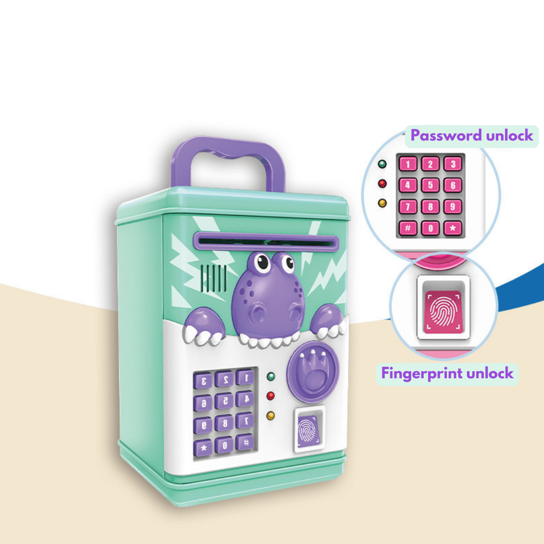 Electronic Dinosaur Piggy Bank Mini ATM Toys Saving Machine with Password and Fingerprint Unlocking