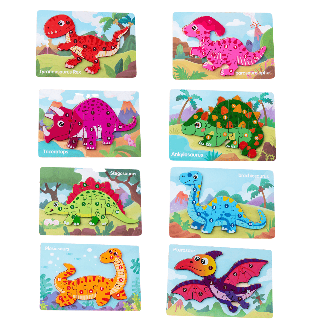 10 Pcs Dinosaur Wooden Number Puzzle for Kids 2-6 Years Old Educational Toy