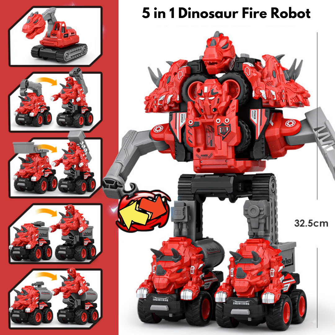 5 in 1 Dinosaur Engineering Truck Transform Robot Play Vehicles Toys Gift for Age 4-9