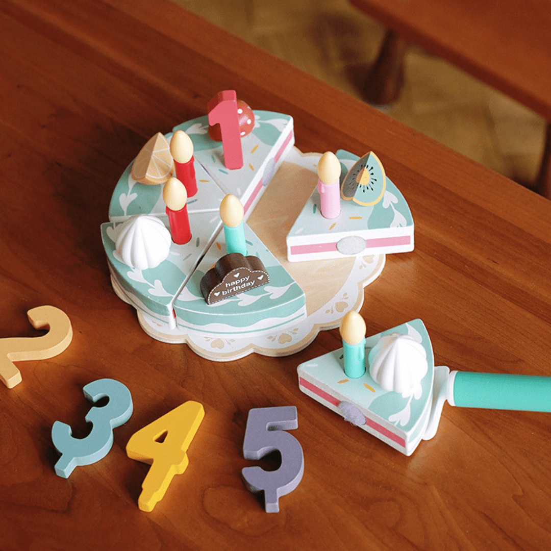 Wooden Birthday Cake Toy (1-5 Years) with Dinosaur Candles