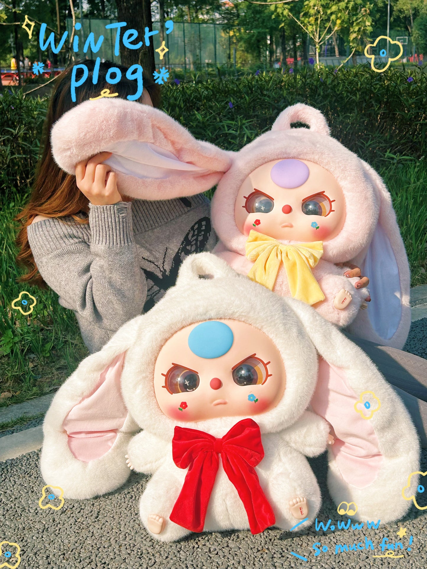 Baby Three Rabbit Plush School Bag Lucky Bag