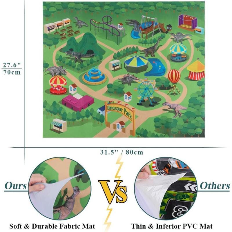 Educational Realistic Dinosaur Toys Figures Activity Play Mat Trees & Container Playset