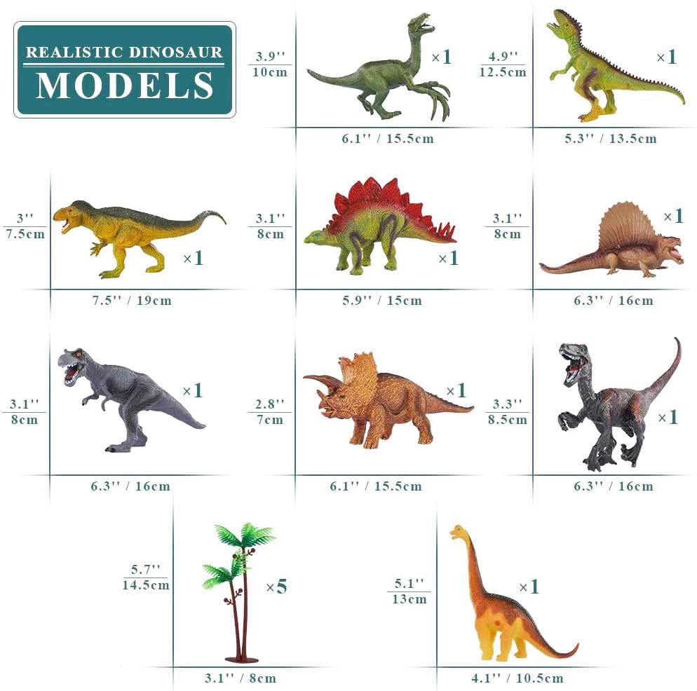 Educational Realistic Dinosaur Toys Figures Activity Play Mat Trees & Container Playset