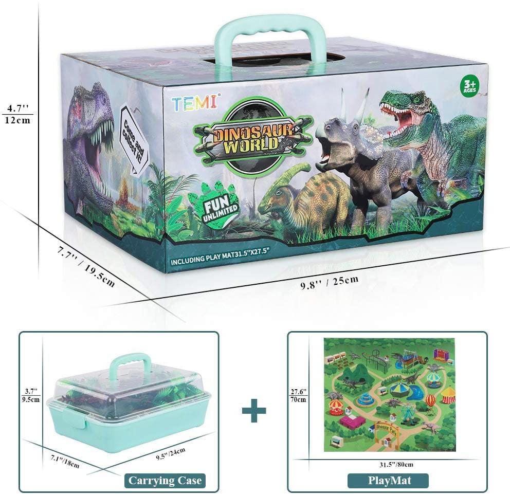 Educational Realistic Dinosaur Toys Figures Activity Play Mat Trees & Container Playset