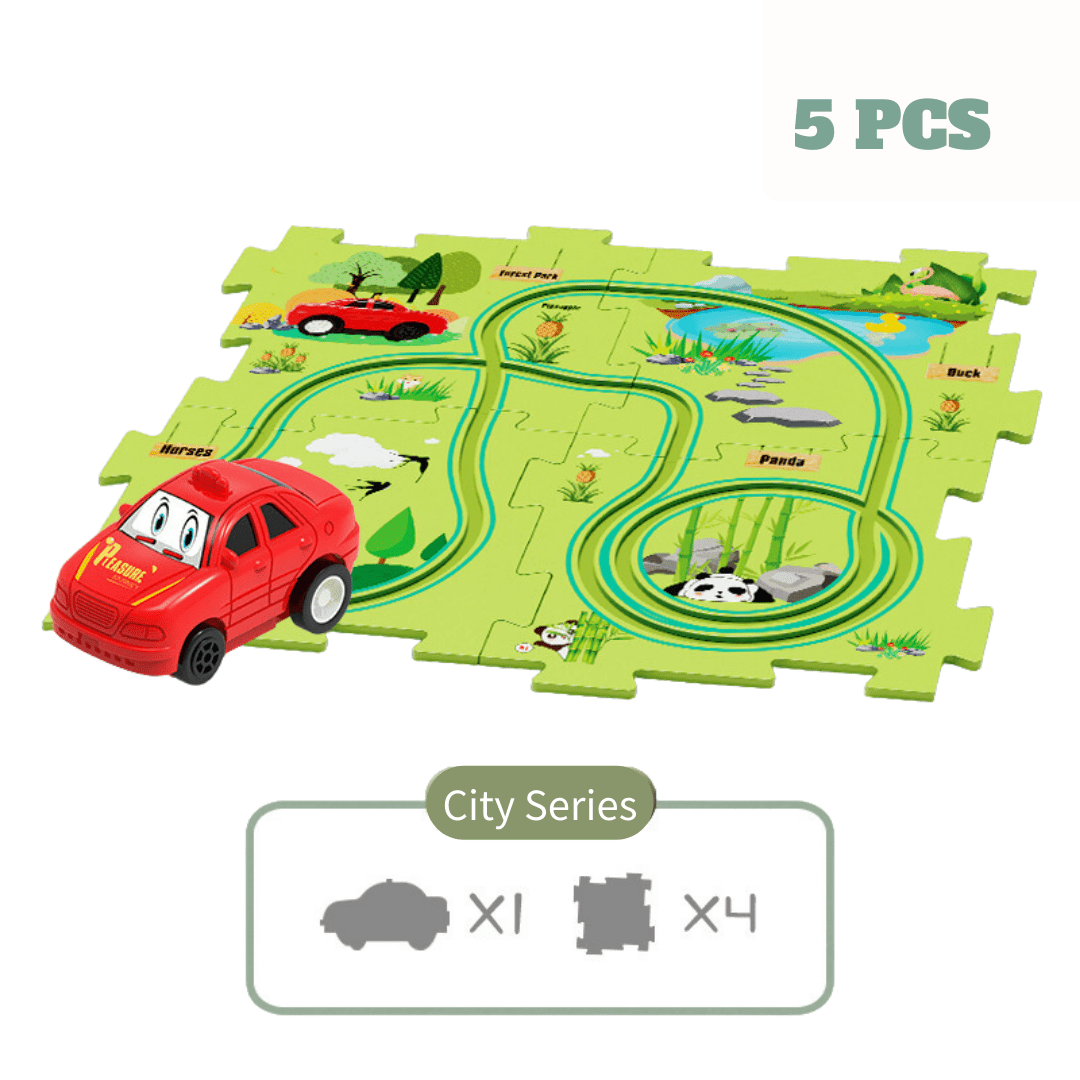 DIY Jigsaw Puzzle wtih Automatic Track Car Scene Toy for 3-7 Year Old Child
