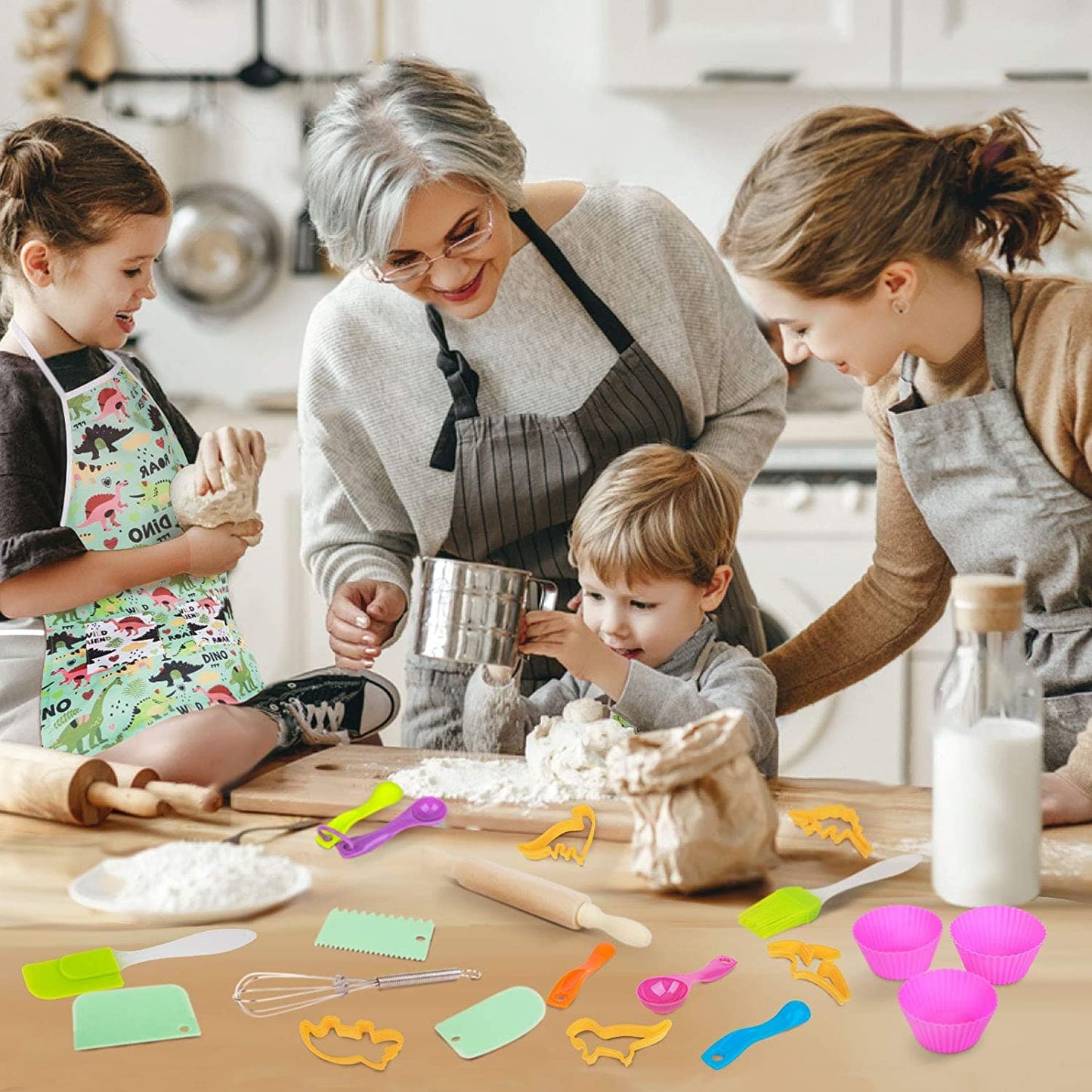 Cooking Baking Toy Set for Kids with Dinosaur Apron Chef Costume Kitchen Role Playing