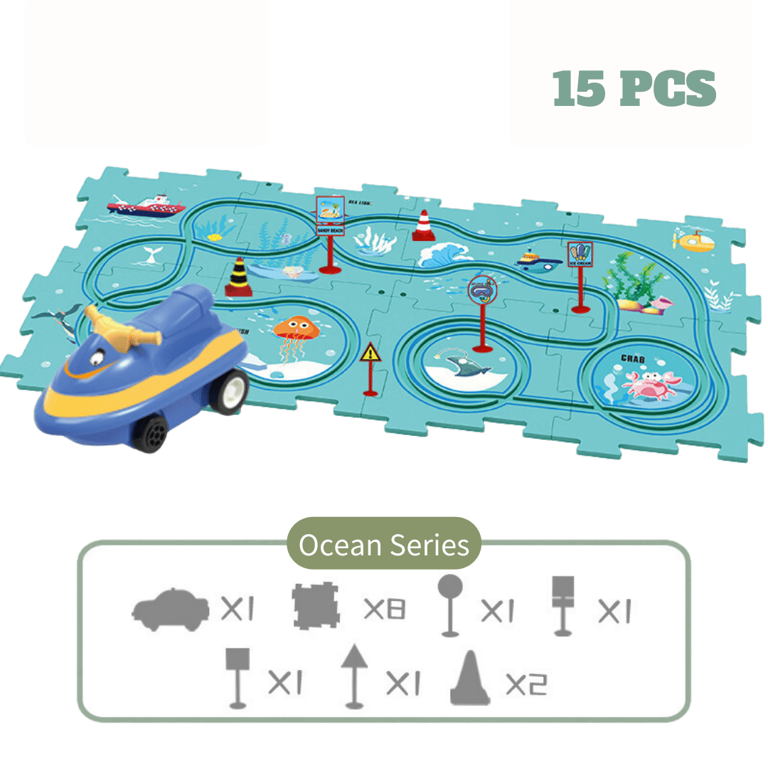 DIY Jigsaw Puzzle wtih Automatic Track Car Scene Toy for 3-7 Year Old Child