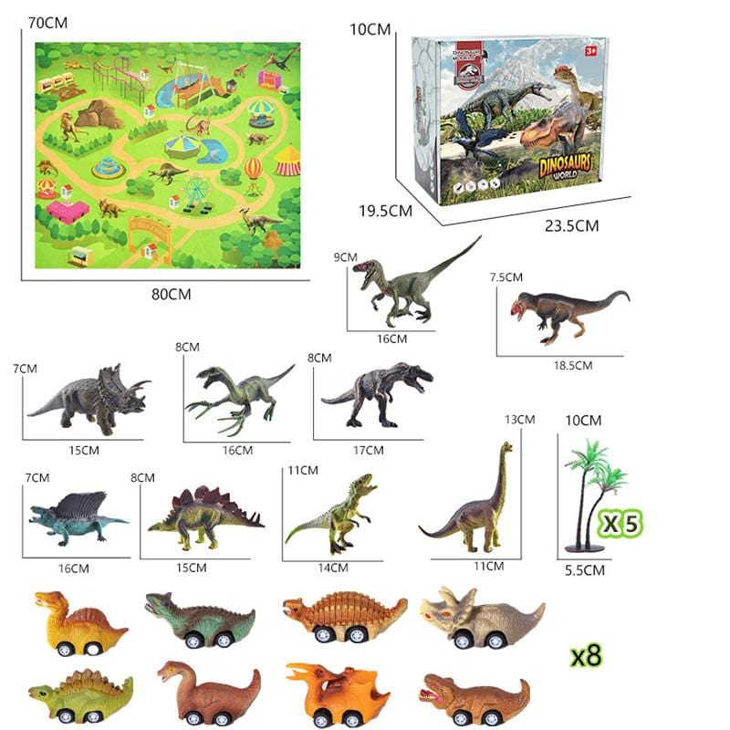 Educational Realistic Dinosaur Toys Figures Activity Play Mat Trees & Container Playset
