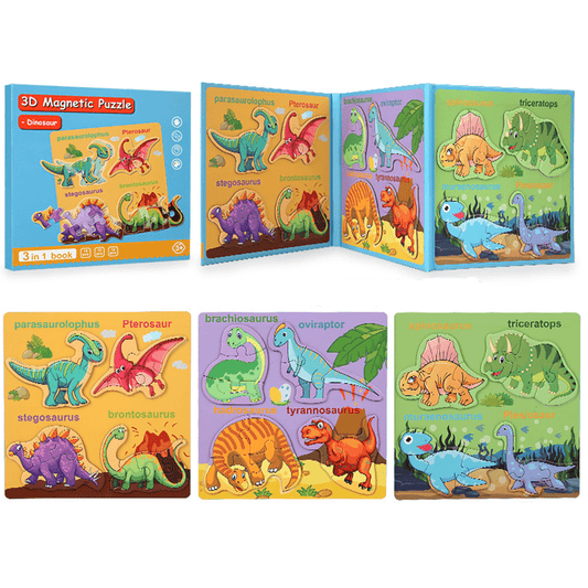 40 Pcs Cartoon Dinosaur 3D Magnetic Puzzles Book Preschool Educational Toy