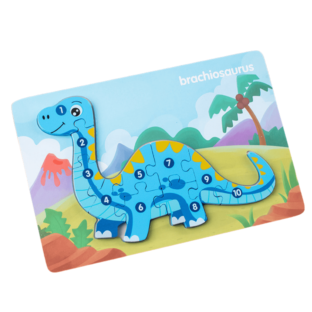10 Pcs Dinosaur Wooden Number Puzzle for Kids 2-6 Years Old Educational Toy