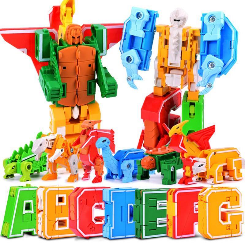 Transform Animal Dinosaur Robots Alphabet Action Figures Preschool Educational Toys for Kids