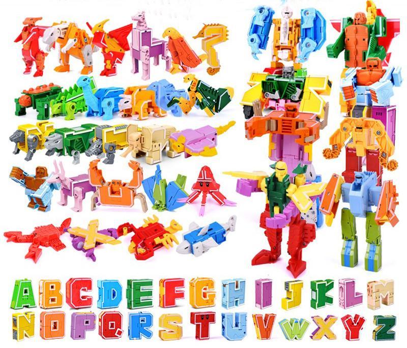 Transform Animal Dinosaur Robots Alphabet Action Figures Preschool Educational Toys for Kids