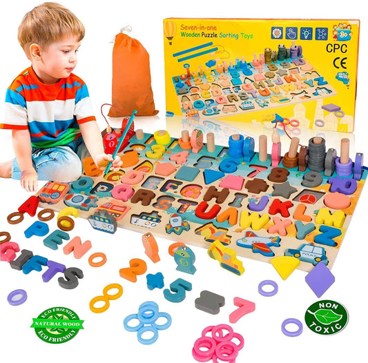 Wooden Number Alphabet Blocks Stacking Counting Educational Learning Toys