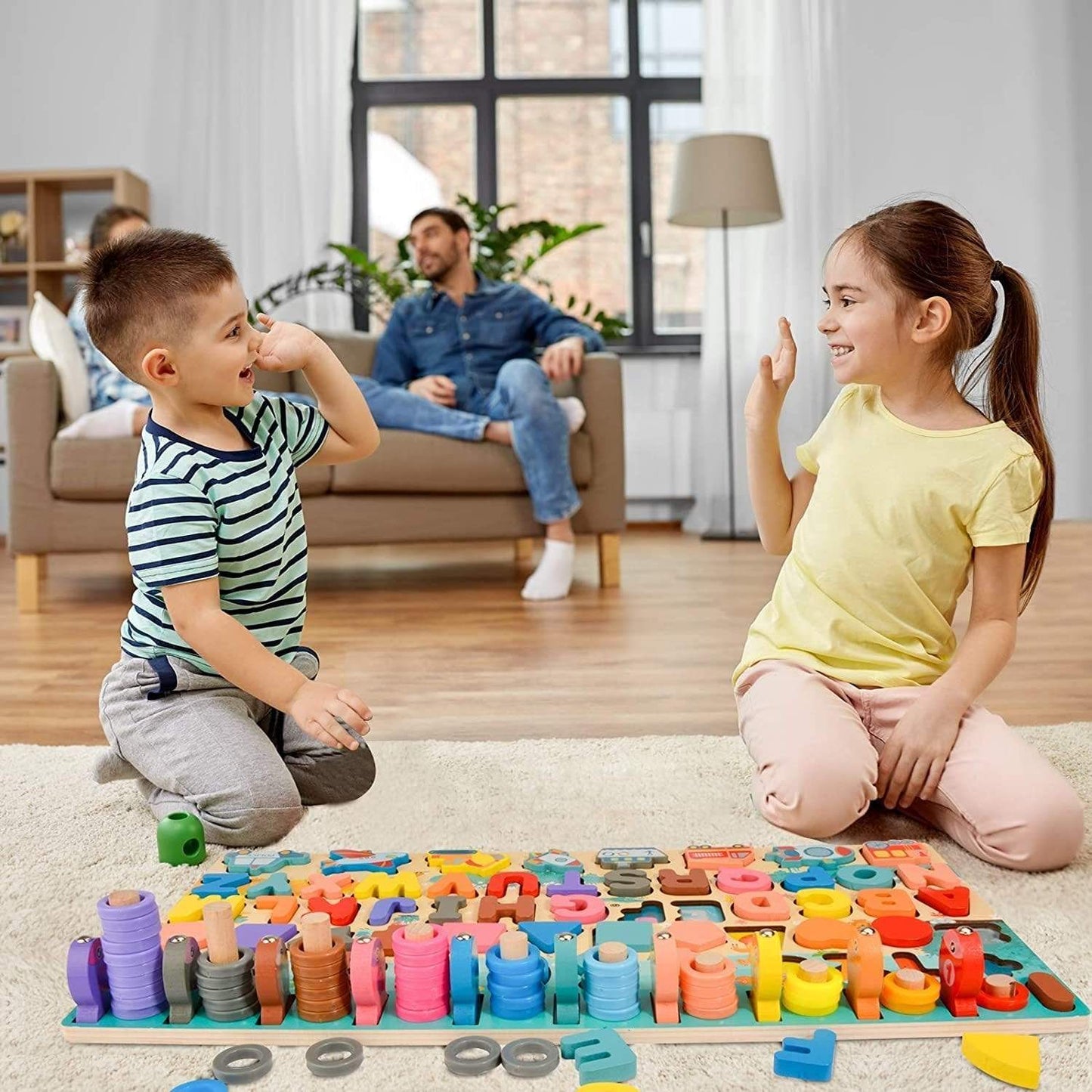 Wooden Number Alphabet Blocks Stacking Counting Educational Learning Toys