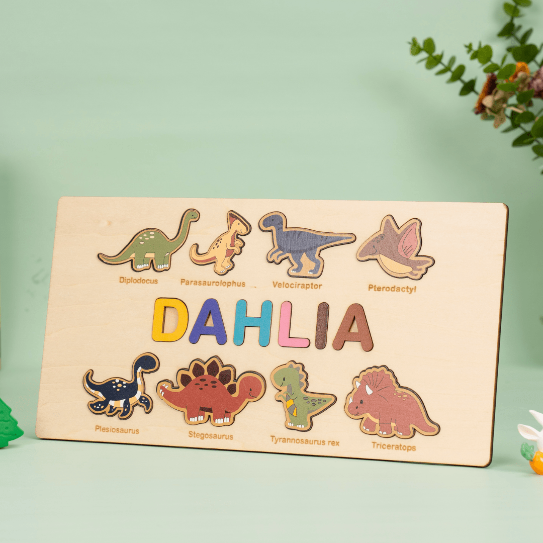 Personalized Name Alphabet Wooden Puzzle Dinosaur Number Jigsaw Gift Toy