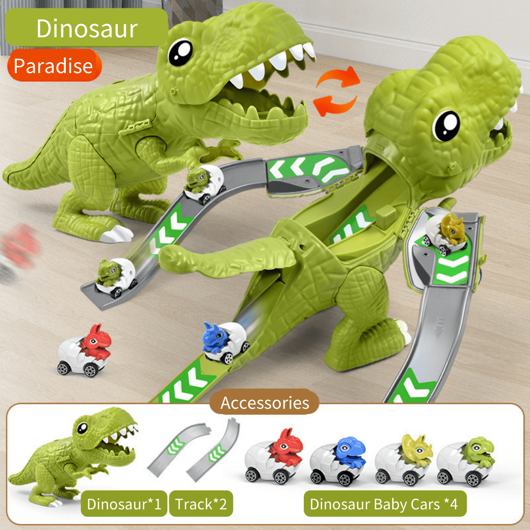 Dinosaur Transformed Sliding Track Toy with Mini Cars One Button Eject