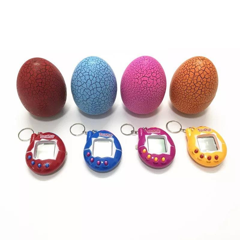 Portable Multi Color Cracked Dinosaur Egg with Key Chain Digital Electronic Pet Game Toy