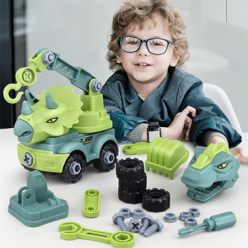 Inertial Take Apart Construction Dinosaur Truck Car T Rex Triceratops Excavator Toy for Kids