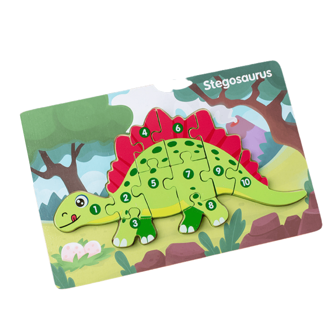 10 Pcs Dinosaur Wooden Number Puzzle for Kids 2-6 Years Old Educational Toy